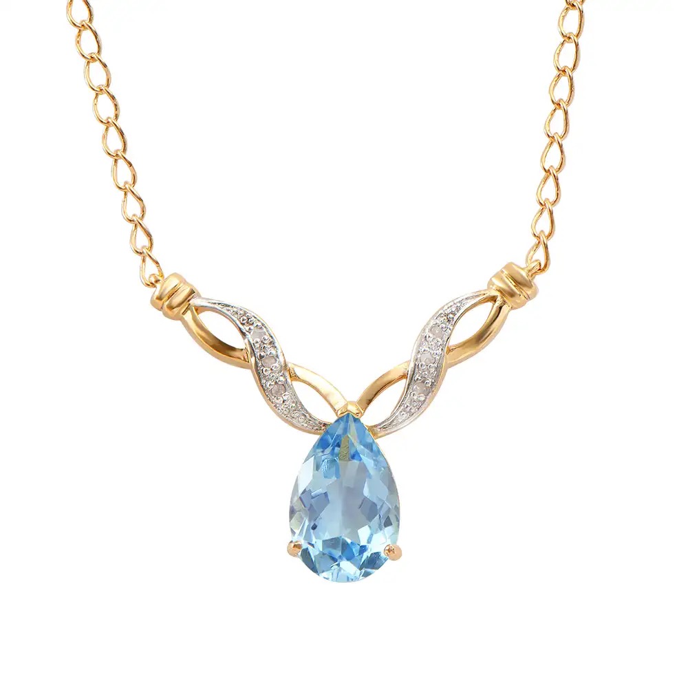 5.51 CTW Natural Blue Topaz & Diamond 18K Gold Plated Designer Necklace Size 19" | Estimated Retail Value: $1,749 (AMG) at PristineAuction.com 5.51 CTW Natural Blue Topaz & Diamond 18K Gold Plated Designer Necklace Size 19" | Estimated Retail Value: $1,749 (AMG) at PristineAuction.com