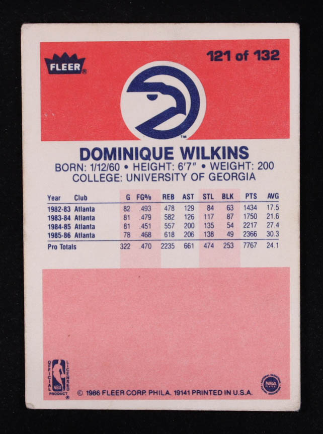 Dominique Wilkins 1986-87 Fleer #121 RC at PristineAuction.com Dominique Wilkins 1986-87 Fleer #121 RC at PristineAuction.com