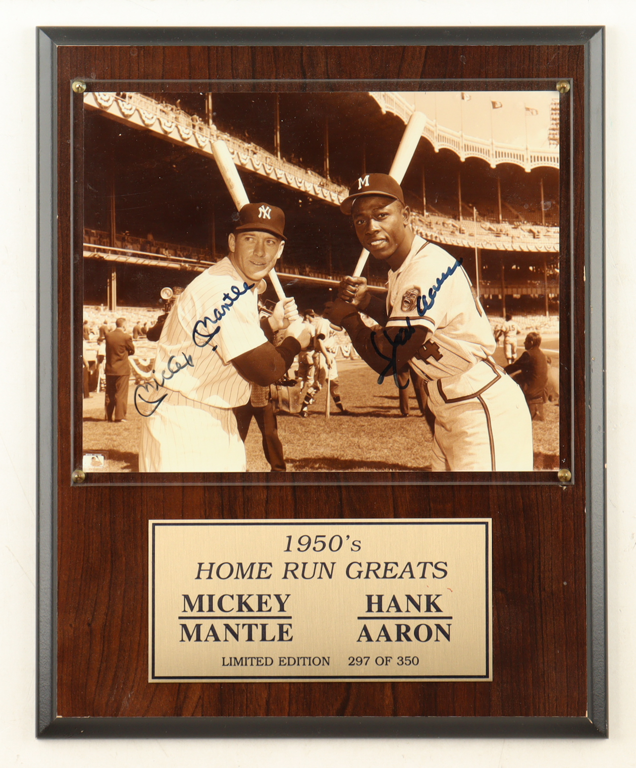 Mickey Mantle & Hank Aaron Signed Plaque Photo Display (Beckett) at PristineAuction.com Mickey Mantle & Hank Aaron Signed Plaque Photo Display (Beckett) at PristineAuction.com