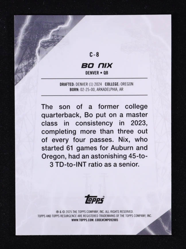 Bo Nix 2024 Topps Resurgence Conductors Teal Surge #C8 #048/149 RC at PristineAuction.com Bo Nix 2024 Topps Resurgence Conductors Teal Surge #C8 #048/149 RC at PristineAuction.com