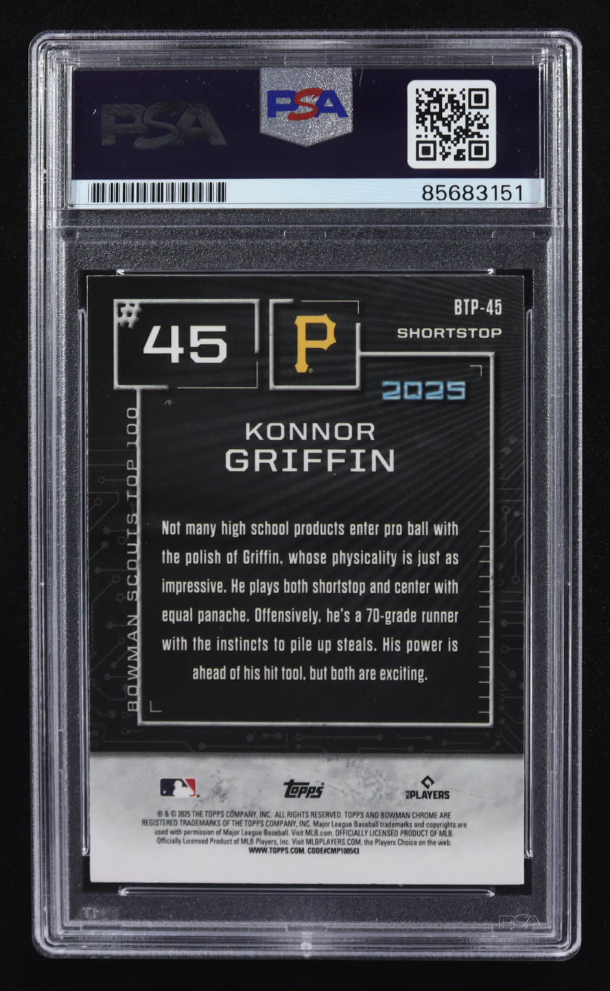 Konnor Griffin Signed 2025 Bowman Chrome Scouts Top 100 #BTP45 (PSA Encapsulated) at PristineAuction.com Konnor Griffin Signed 2025 Bowman Chrome Scouts Top 100 #BTP45 (PSA Encapsulated) at PristineAuction.com