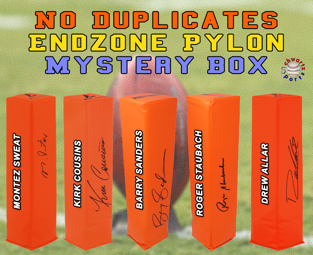 NO DUPLICATES (Players) Signed Football Endzone Pylon Mystery Box - Series 16 (Limited to 75) - Schwartz Sports at PristineAuction.com NO DUPLICATES (Players) Signed Football Endzone Pylon Mystery Box - Series 16 (Limited to 75) - Schwartz Sports at PristineAuction.com