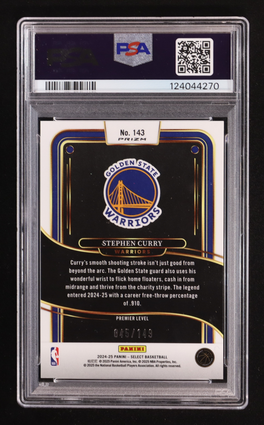 Stephen Curry 2024 Panini Select White Prizm #143 #045/149 (PSA 10) at PristineAuction.com Stephen Curry 2024 Panini Select White Prizm #143 #045/149 (PSA 10) at PristineAuction.com