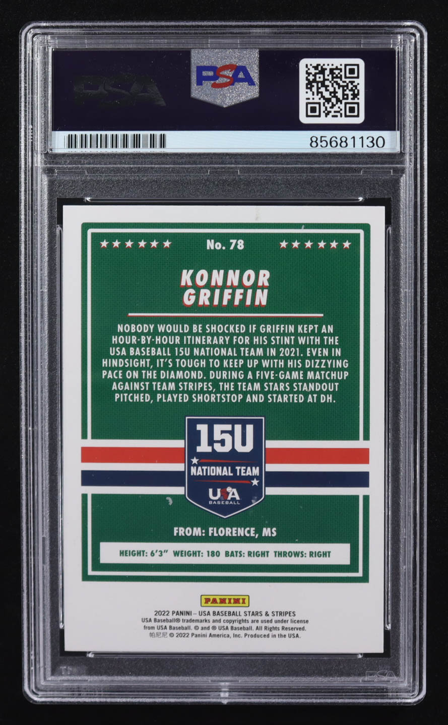 Konnor Griffin Signed 2022 USA Baseball Stars and Stripes #78 (PSA Encapsulated) at PristineAuction.com Konnor Griffin Signed 2022 USA Baseball Stars and Stripes #78 (PSA Encapsulated) at PristineAuction.com