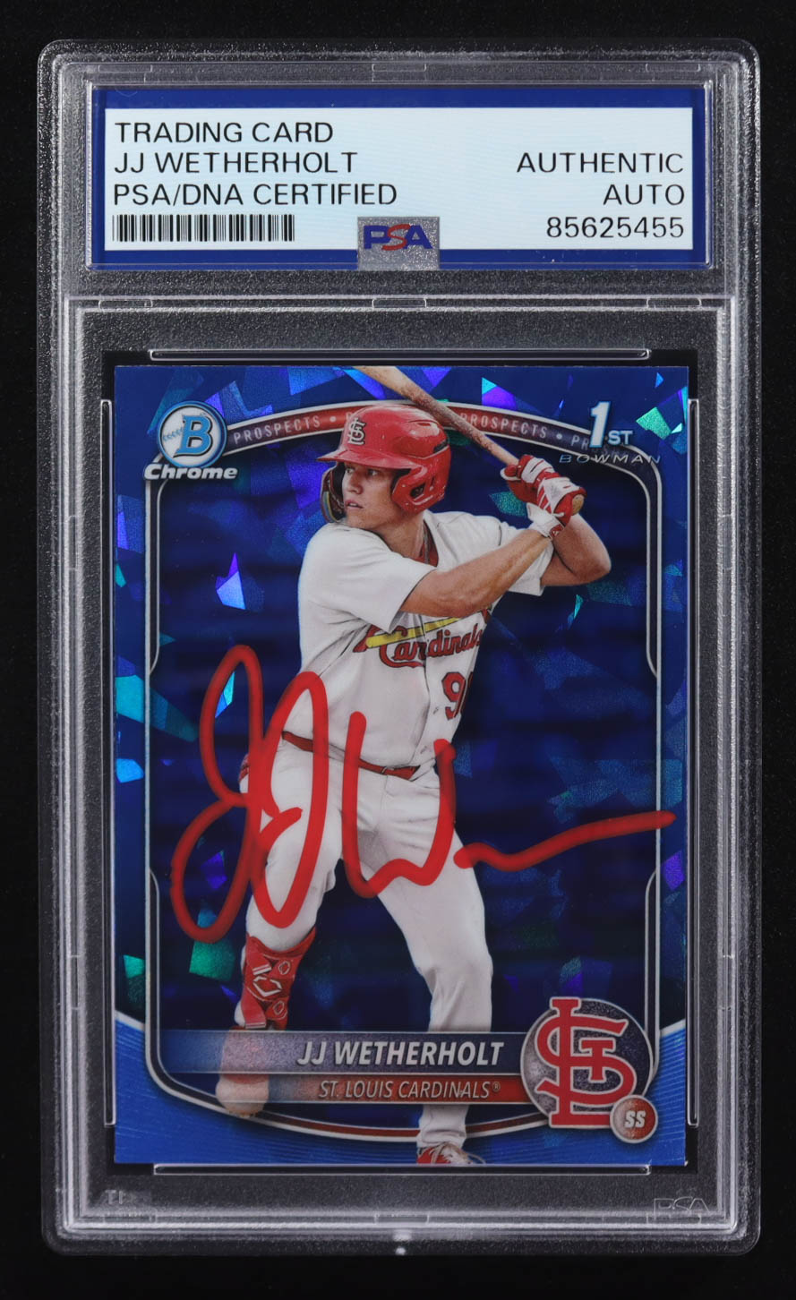 JJ Wetherholt Signed 2025 Bowman Chrome Sapphire Prospects #BCP22 (PSA Encapsulated) at PristineAuction.com JJ Wetherholt Signed 2025 Bowman Chrome Sapphire Prospects #BCP22 (PSA Encapsulated) at PristineAuction.com