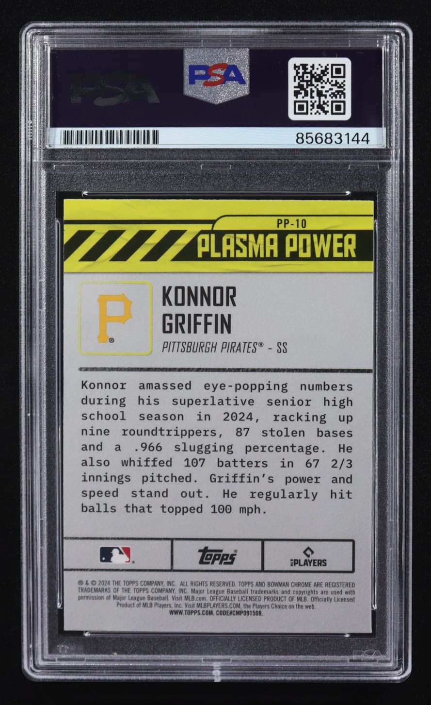Konnor Griffin Signed 2024 Bowman Chrome Draft Plasma Power #PP10 (PSA Encapsulated) at PristineAuction.com Konnor Griffin Signed 2024 Bowman Chrome Draft Plasma Power #PP10 (PSA Encapsulated) at PristineAuction.com