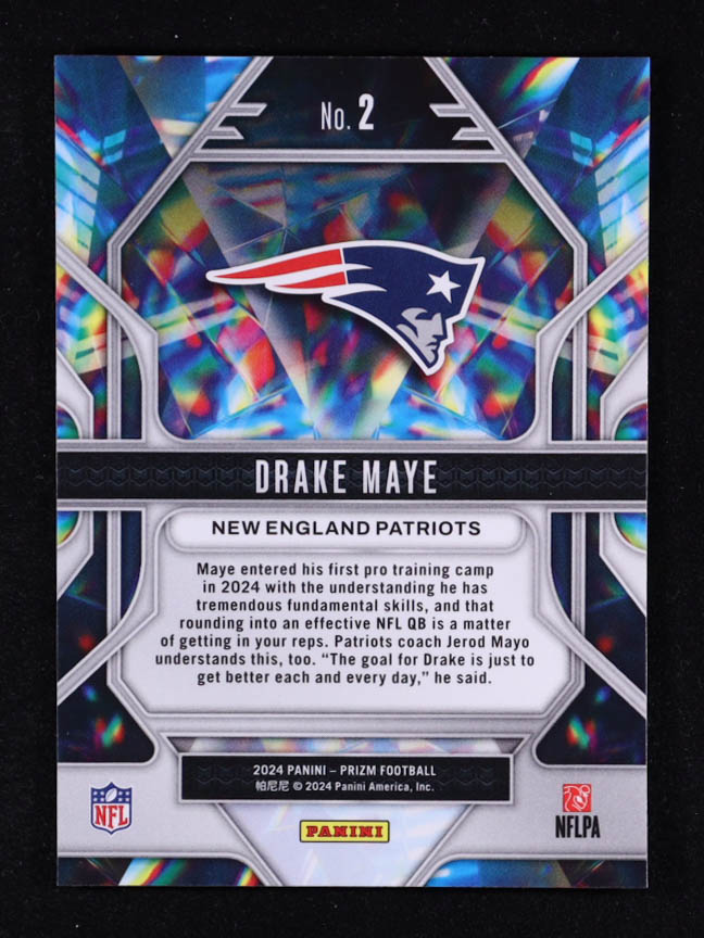 Drake Maye 2024 Panini Prizm Prizmatic #2 RC at PristineAuction.com Drake Maye 2024 Panini Prizm Prizmatic #2 RC at PristineAuction.com