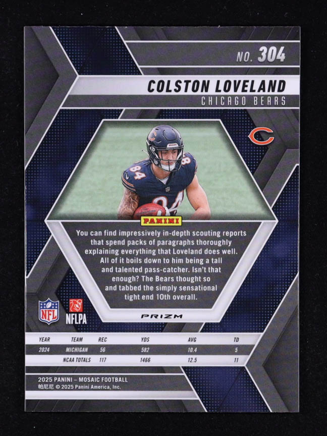 Colston Loveland 2025 Panini Mosaic Mosaic #304 RC at PristineAuction.com Colston Loveland 2025 Panini Mosaic Mosaic #304 RC at PristineAuction.com