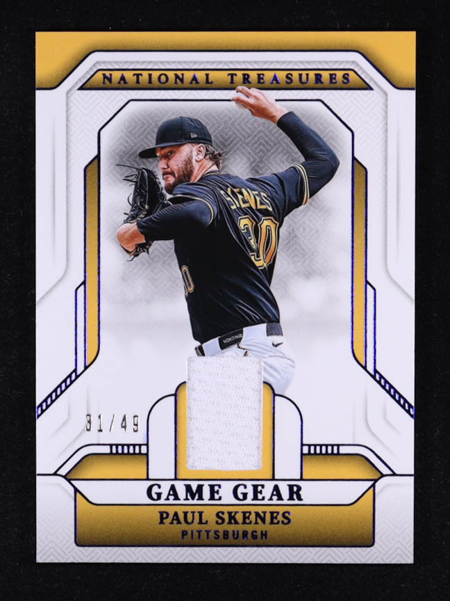 Paul Skenes 2025 Panini National Treasures Game Gear Swatches Blue #6 #31/49 at PristineAuction.com Paul Skenes 2025 Panini National Treasures Game Gear Swatches Blue #6 #31/49 at PristineAuction.com