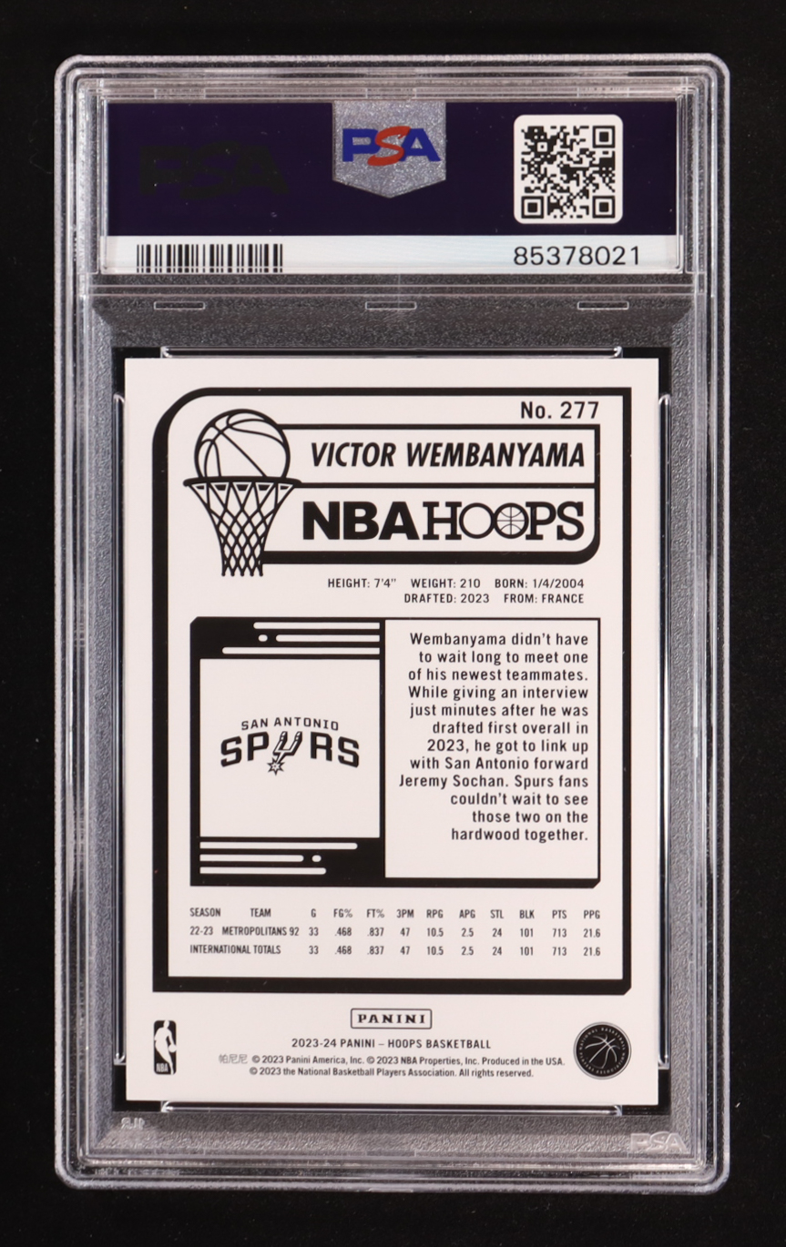 Victor Wembanyama 2023-24 Panini NBA Hoops #277 RC (PSA 10) at PristineAuction.com Victor Wembanyama 2023-24 Panini NBA Hoops #277 RC (PSA 10) at PristineAuction.com