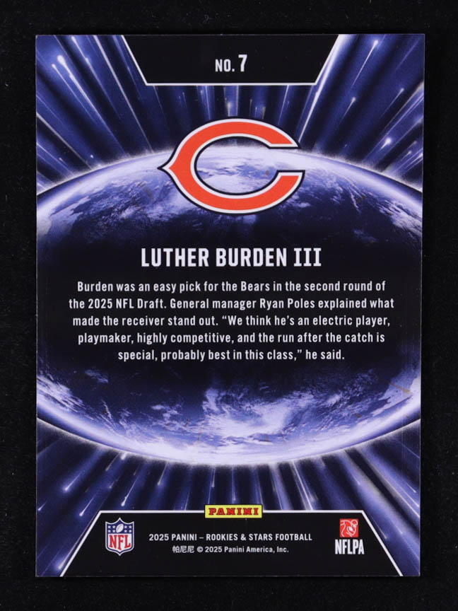 Luther Burden III 2025 Rookies and Stars Stellar Rookies Silver #7 RC at PristineAuction.com Luther Burden III 2025 Rookies and Stars Stellar Rookies Silver #7 RC at PristineAuction.com