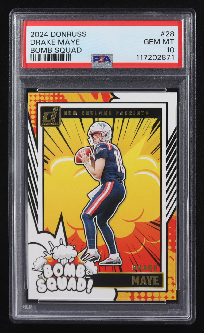 Drake Maye 2024 Donruss Bomb Squad #28 RC (PSA 10) at PristineAuction.com Drake Maye 2024 Donruss Bomb Squad #28 RC (PSA 10) at PristineAuction.com