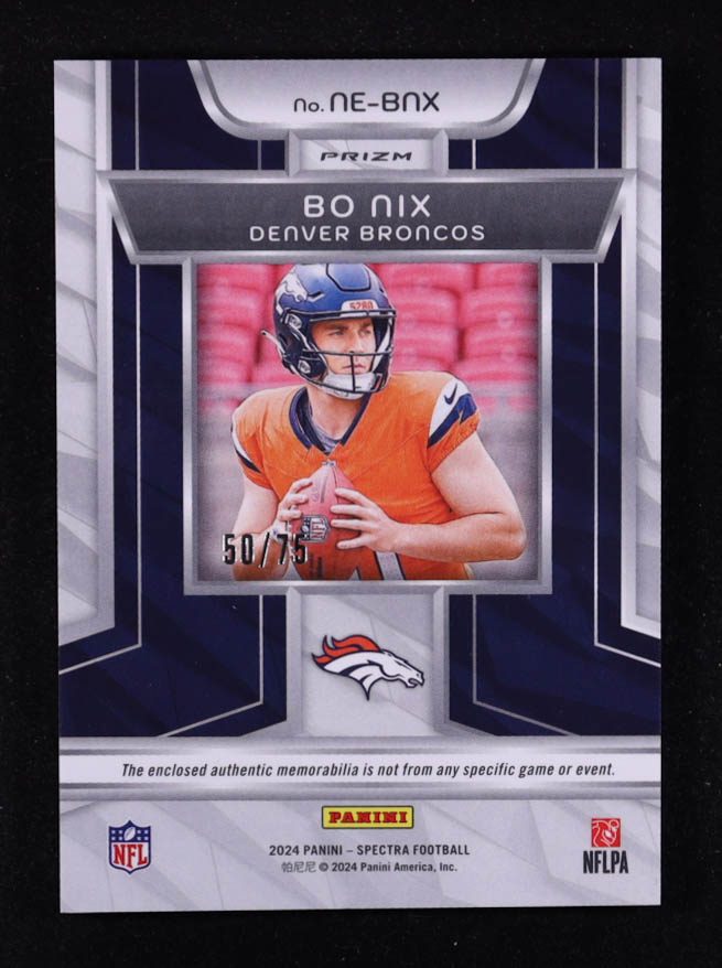 Bo Nix 2024 Panini Spectra Next Era Materials Hyper #9 RC #50/75 at PristineAuction.com Bo Nix 2024 Panini Spectra Next Era Materials Hyper #9 RC #50/75 at PristineAuction.com