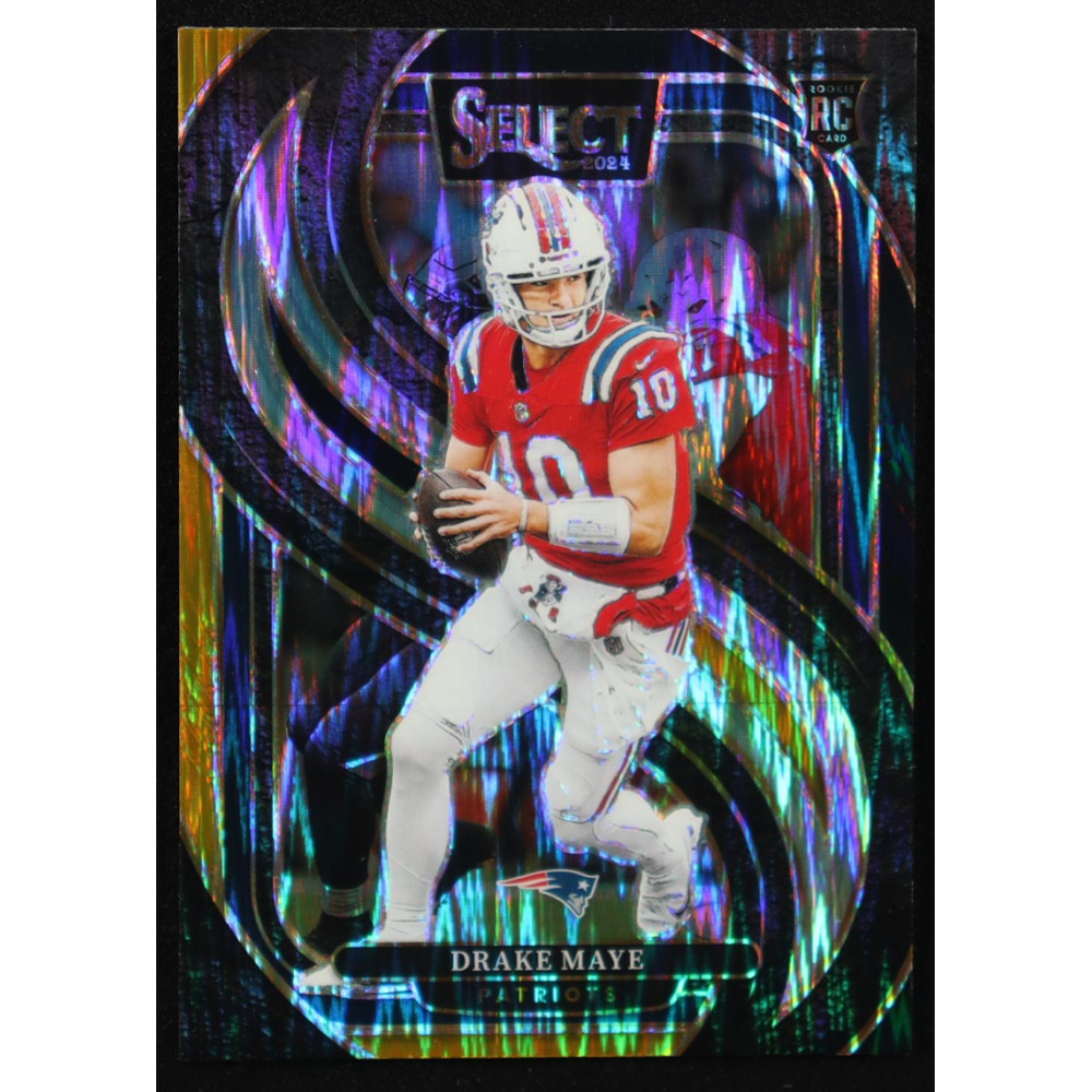 Drake Maye 2024 Select Prizm Black and Gold Shock #113 RC at PristineAuction.com