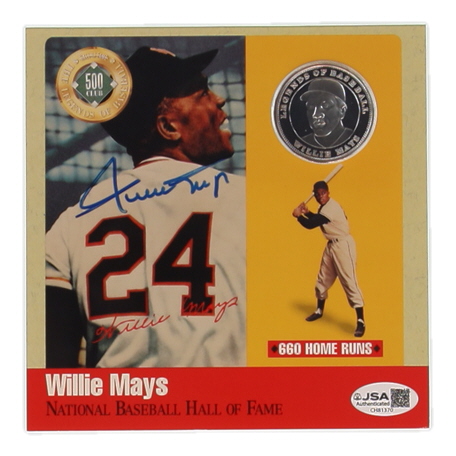 Willie Mays Signed Hall of Fame Legends of Baseball 500 Club Stat Card with Silver Proof Coin (JSA) at PristineAuction.com Willie Mays Signed Hall of Fame Legends of Baseball 500 Club Stat Card with Silver Proof Coin (JSA) at PristineAuction.com