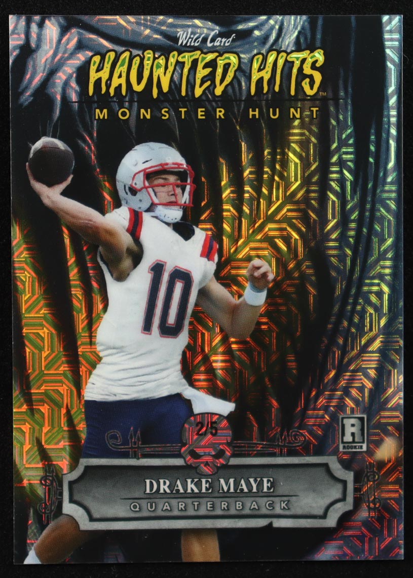Drake Maye 2024 Wild Card Haunted Hits Monster Hunt Pumpkin Silver Mojo #HHP-DM #2/5 RC at PristineAuction.com Drake Maye 2024 Wild Card Haunted Hits Monster Hunt Pumpkin Silver Mojo #HHP-DM #2/5 RC at PristineAuction.com