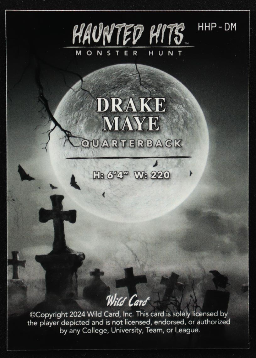 Drake Maye 2024 Wild Card Haunted Hits Monster Hunt Pumpkin Silver Mojo #HHP-DM #2/5 RC at PristineAuction.com Drake Maye 2024 Wild Card Haunted Hits Monster Hunt Pumpkin Silver Mojo #HHP-DM #2/5 RC at PristineAuction.com