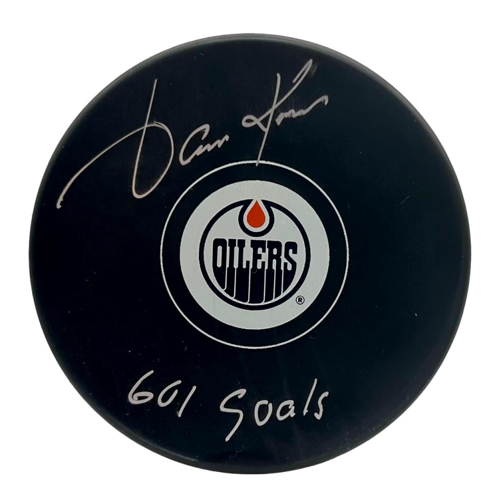Jari Kurri Signed Oilers Logo Hockey Puck Inscribed "601 Goals" (JSA) at PristineAuction.com