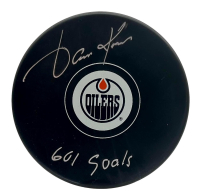 Jari Kurri Signed Oilers Logo Hockey Puck Inscribed "601 Goals" (JSA) at PristineAuction.com