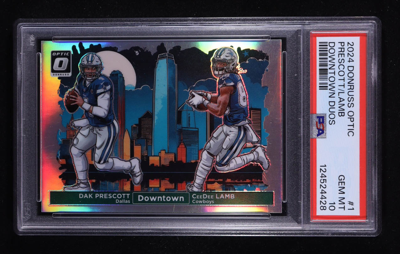 CeeDee Lamb / Dak Prescott 2024 Donruss Optic Downtown Duos #1 (PSA 10) at PristineAuction.com CeeDee Lamb / Dak Prescott 2024 Donruss Optic Downtown Duos #1 (PSA 10) at PristineAuction.com