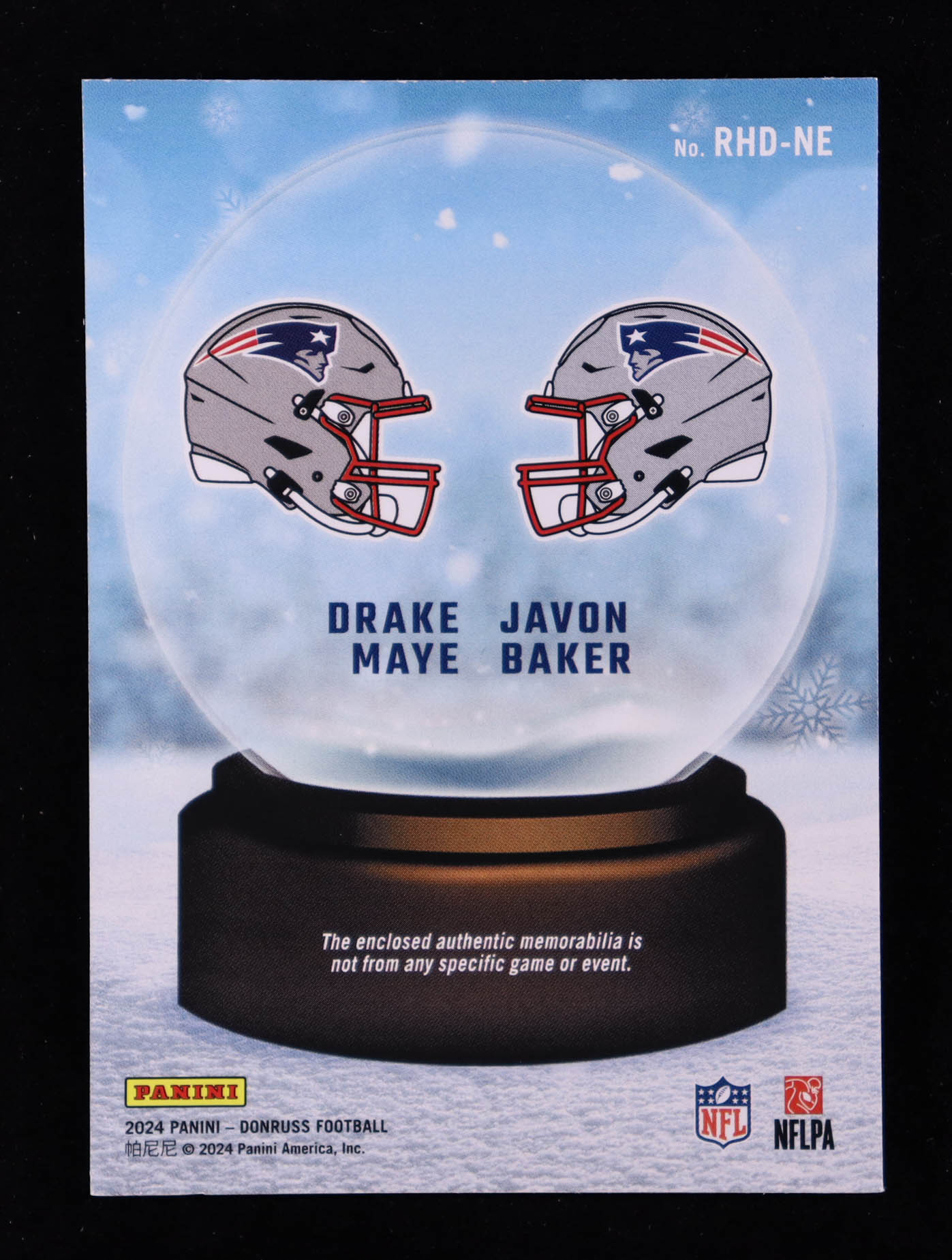 Drake Maye / Javon Baker 2024 Donruss Rookie Holiday Sweater Dual #1 RC at PristineAuction.com Drake Maye / Javon Baker 2024 Donruss Rookie Holiday Sweater Dual #1 RC at PristineAuction.com