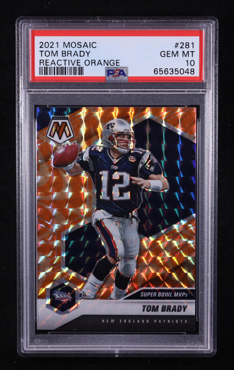Tom Brady 2021 Panini Mosaic Mosaic Reactive Orange #281 MVP (PSA 10) at PristineAuction.com Tom Brady 2021 Panini Mosaic Mosaic Reactive Orange #281 MVP (PSA 10) at PristineAuction.com