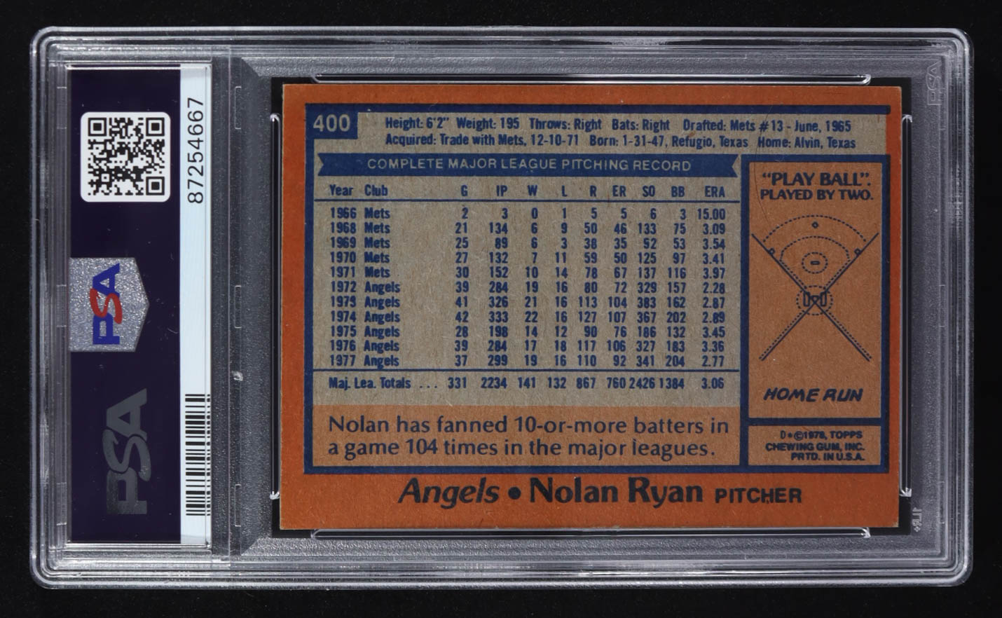 Nolan Ryan 1978 Topps #400 (PSA 6) at PristineAuction.com Nolan Ryan 1978 Topps #400 (PSA 6) at PristineAuction.com