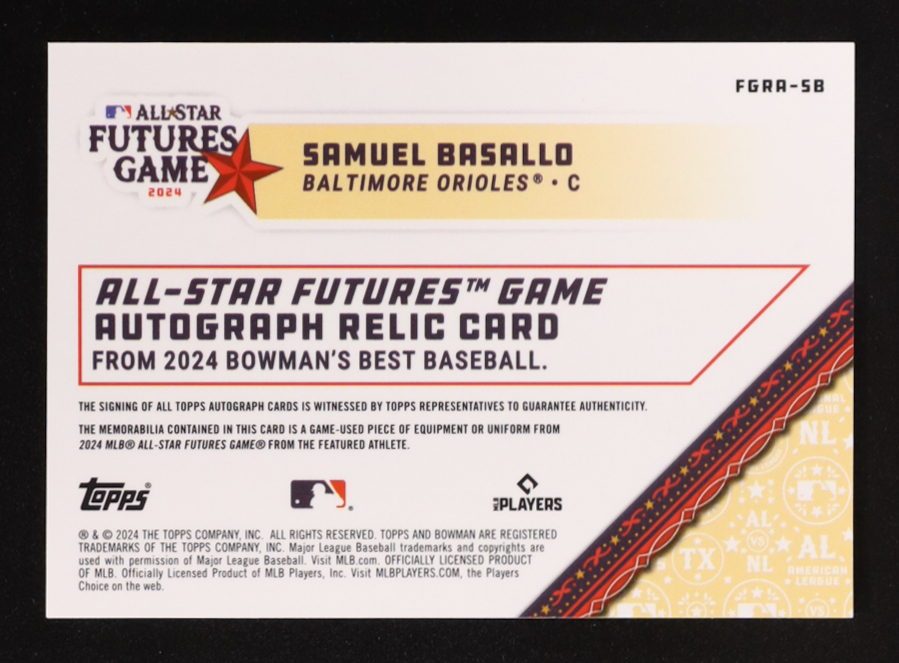 Samuel Basallo 2024 Topps Bowman's Best All-Star Futures Game Auto #FGRA-SB RC #30/99 at PristineAuction.com Samuel Basallo 2024 Topps Bowman's Best All-Star Futures Game Auto #FGRA-SB RC #30/99 at PristineAuction.com