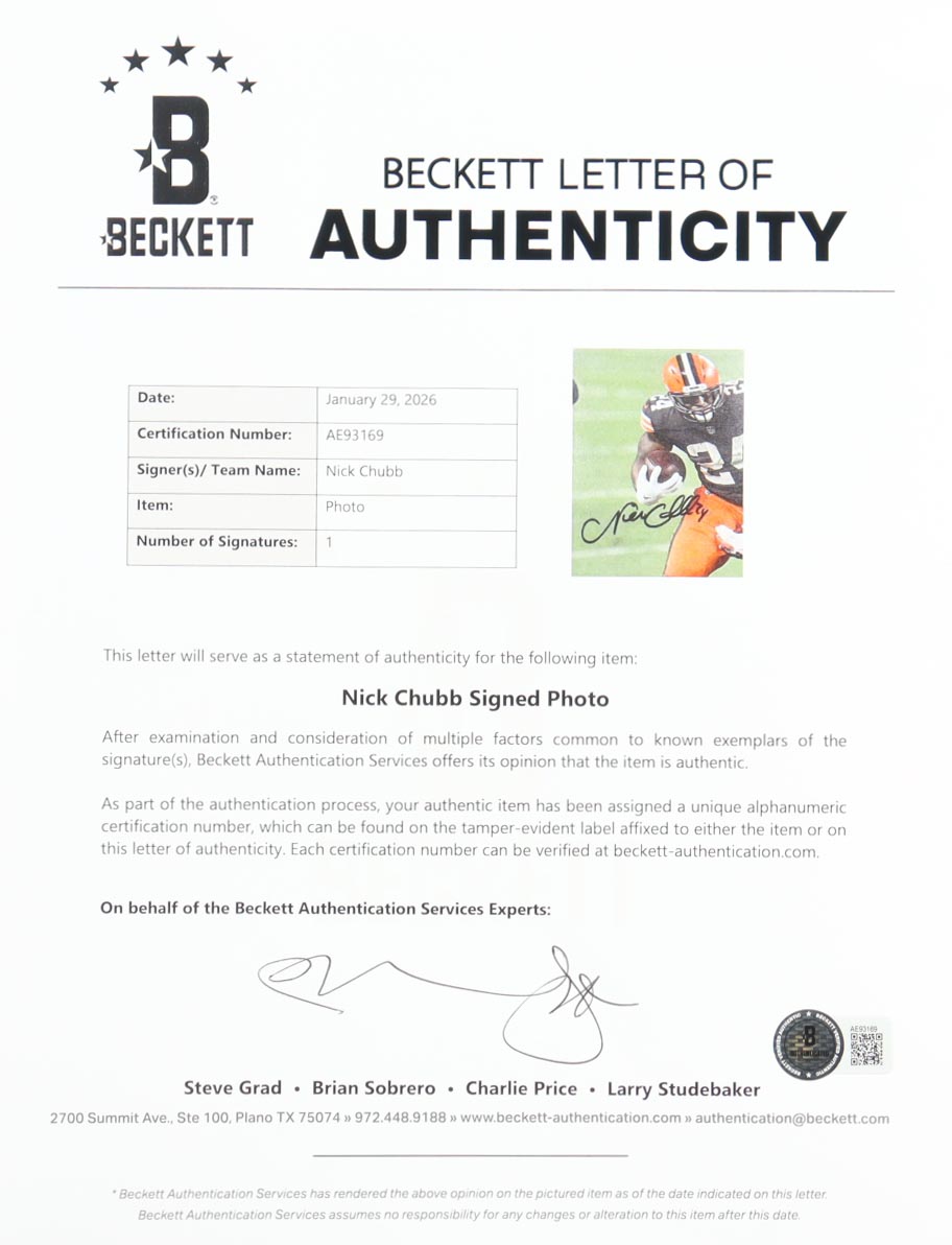 Nick Chubb Signed Browns Custom Framed Photo Display (Beckett) at PristineAuction.com Nick Chubb Signed Browns Custom Framed Photo Display (Beckett) at PristineAuction.com