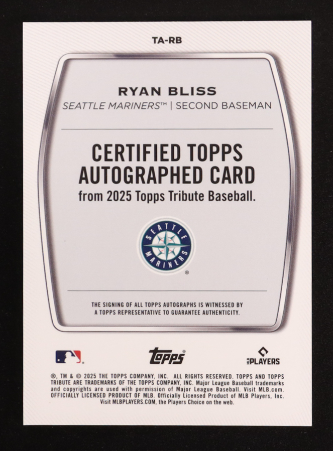 Ryan Bliss 2025 Topps Tribute Autographs #TA-RB RC #021/199 at PristineAuction.com Ryan Bliss 2025 Topps Tribute Autographs #TA-RB RC #021/199 at PristineAuction.com