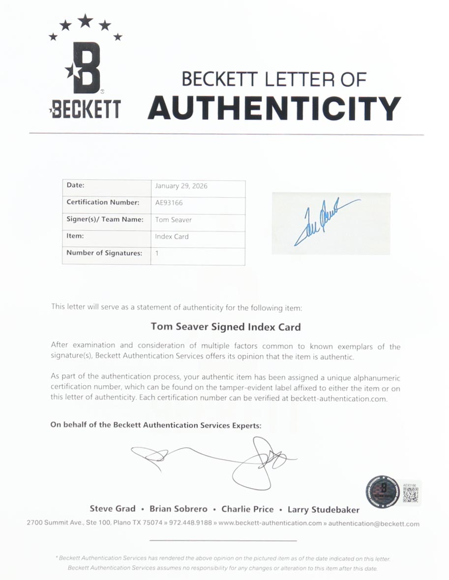 Tom Seaver Signed Custom Framed Cut Display with Jersey & Hall of Fame Induction Pin (Beckett & JSA) at PristineAuction.com Tom Seaver Signed Custom Framed Cut Display with Jersey & Hall of Fame Induction Pin (Beckett & JSA) at PristineAuction.com