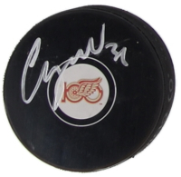 Chris Osgood Signed Red Wings Logo Hockey Puck (JSA) at PristineAuction.com