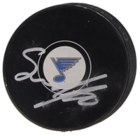 Oskar Sundqvist Signed Blues Logo Hockey Puck (JSA) at PristineAuction.com