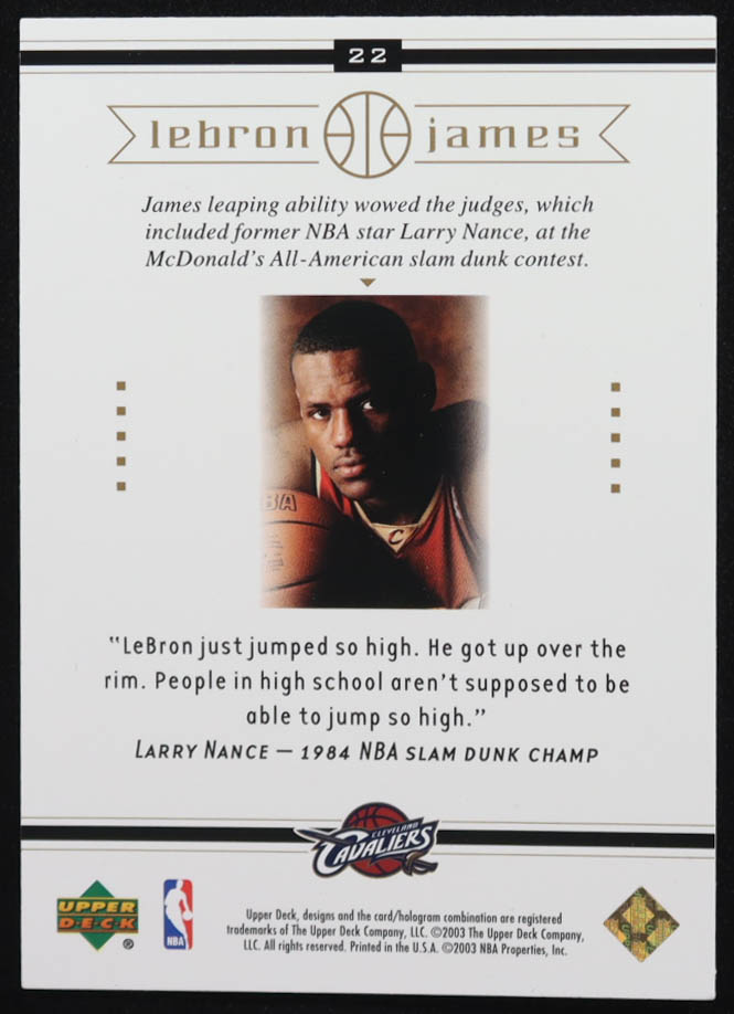 LeBron James 2003 Upper Deck LeBron James Box Set #22 Above the Rim RC at PristineAuction.com LeBron James 2003 Upper Deck LeBron James Box Set #22 Above the Rim RC at PristineAuction.com