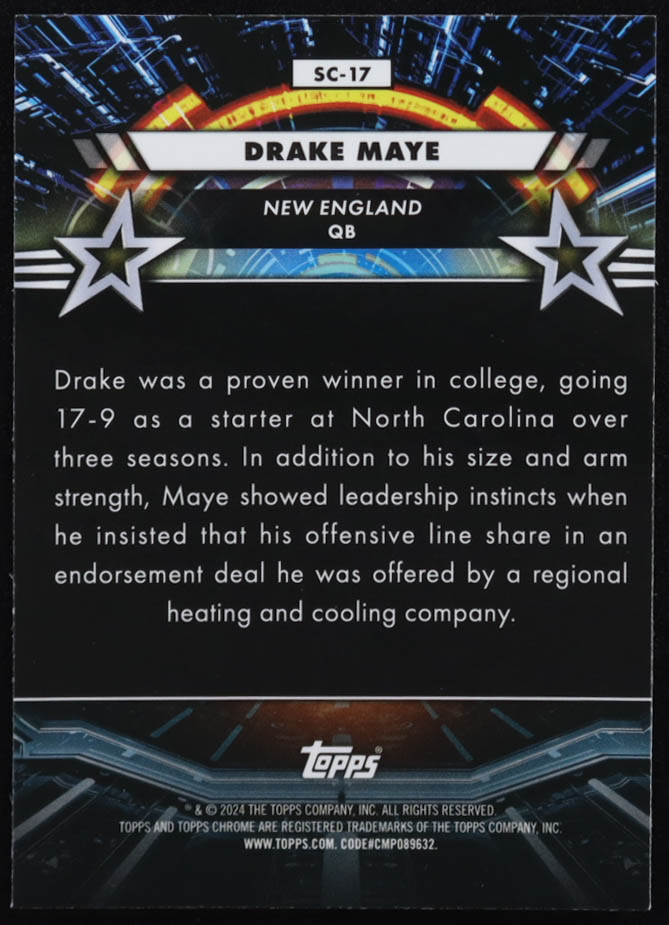 Drake Maye 2024 Topps Cosmic Chrome Star Command #SC17 RC at PristineAuction.com Drake Maye 2024 Topps Cosmic Chrome Star Command #SC17 RC at PristineAuction.com