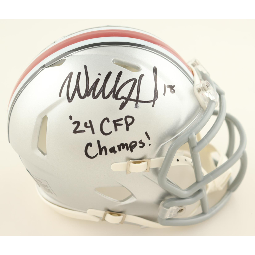 Will Howard Signed Ohio State Buckeyes Speed Mini Helmet Inscribed "'24 CFP Champs!" (Authentic Ink) at PristineAuction.com