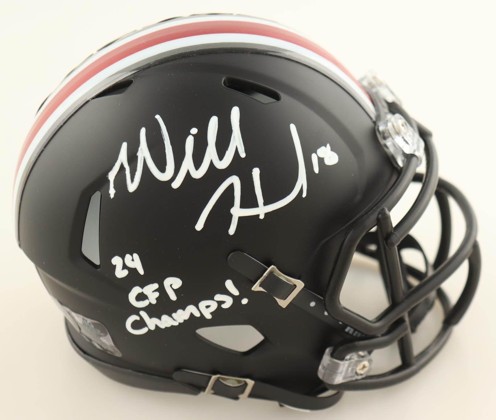 Will Howard Signed Ohio State Buckeyes Matte Black Speed Mini Helmet Inscribed "'24 CFP Champs!" (Authentic Ink) at PristineAuction.com Will Howard Signed Ohio State Buckeyes Matte Black Speed Mini Helmet Inscribed "'24 CFP Champs!" (Authentic Ink) at PristineAuction.com