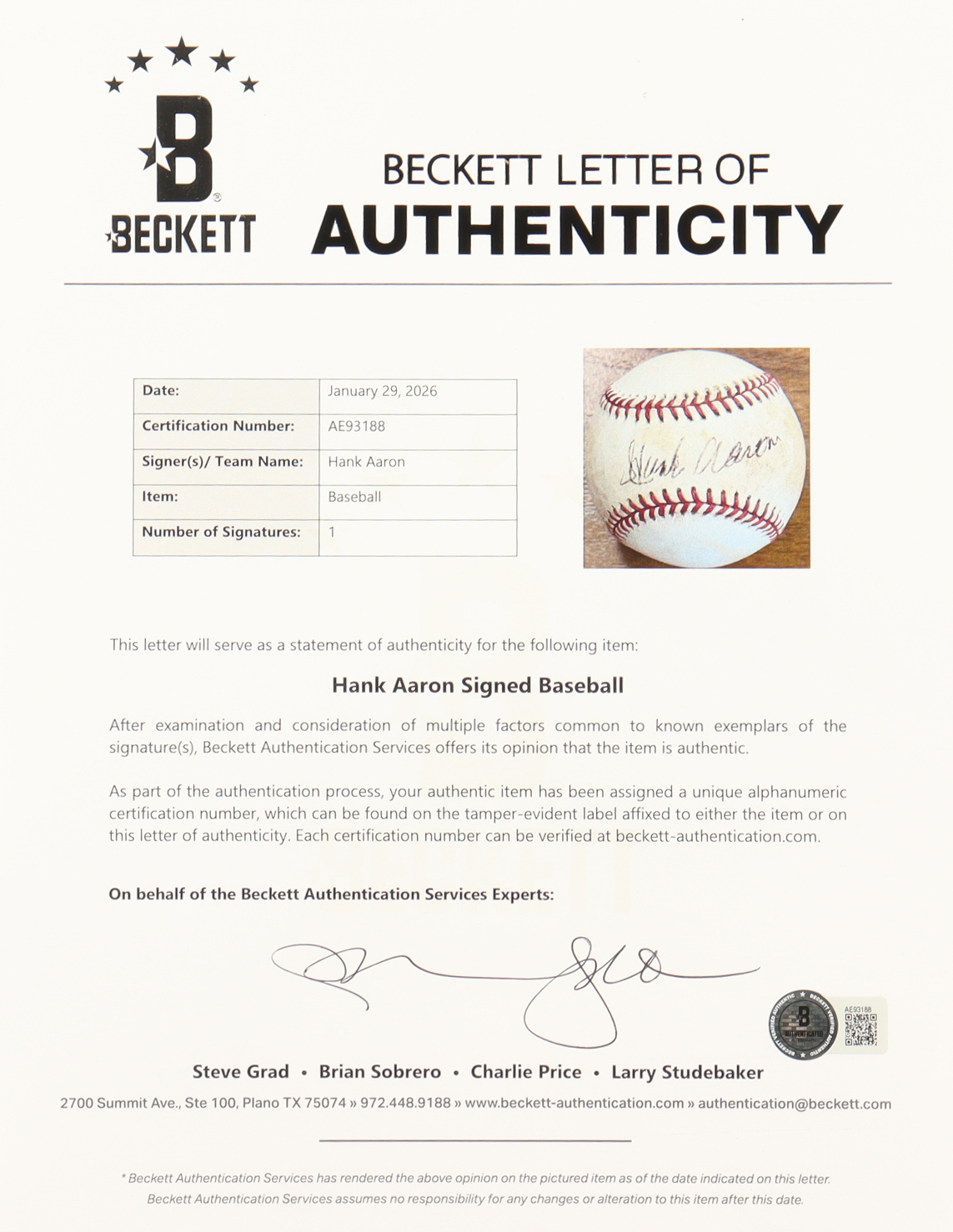 Hank Aaron Signed OAL Baseball (Beckett) at PristineAuction.com Hank Aaron Signed OAL Baseball (Beckett) at PristineAuction.com