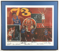 1973 Knicks NBA Champions Custom Framed LE Lithograph Signed by (8) with Walt Frazier, Earl Monroe, Willis Reed, Bill Bradley (Beckett) at PristineAuction.com