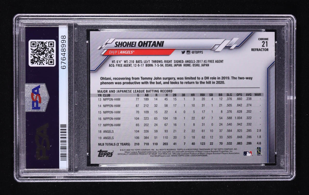 Shohei Ohtani 2020 Topps Chrome Pink Refractors #21 (PSA 9) at PristineAuction.com Shohei Ohtani 2020 Topps Chrome Pink Refractors #21 (PSA 9) at PristineAuction.com