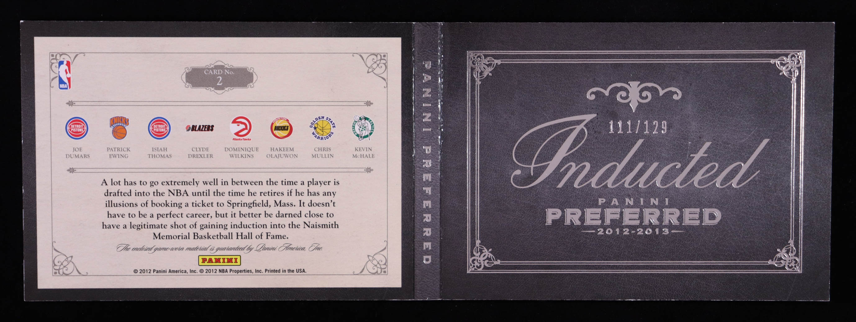 2012-13 Panini Preferred Inducted Memorabilia #2 Patrick Ewing / Hakeem Olajuwon / Joe Dumars / Dominique Wilkins / Clyde Drexler / Isiah Thomas / Chris Mullin / Kevin McHale #111/129 at PristineAuction.com 2012-13 Panini Preferred Inducted Memorabilia #2 Patrick Ewing / Hakeem Olajuwon / Joe Dumars / Dominique Wilkins / Clyde Drexler / Isiah Thomas / Chris Mullin / Kevin McHale #111/129 at PristineAuction.com