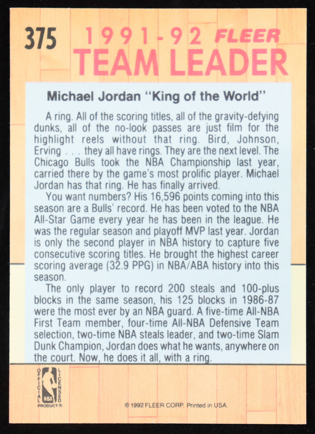 Michael Jordan 1991-92 Fleer #375 TL at PristineAuction.com Michael Jordan 1991-92 Fleer #375 TL at PristineAuction.com