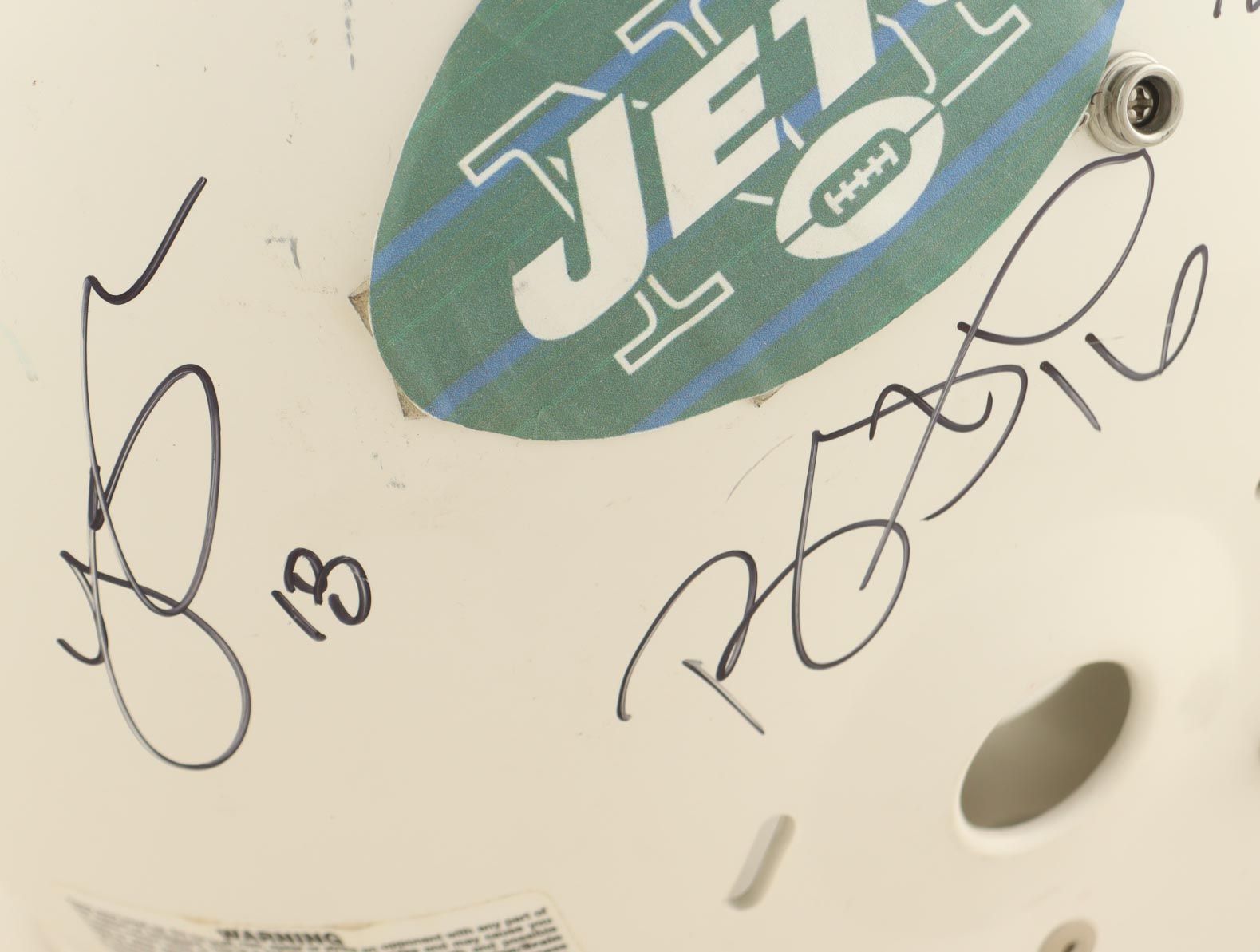 c. 2010 Jets Full-Sized Helmet Signed by (8) with Patrick Turner, Brad Smith, Randy Bullock, Jeff Cumberland (JSA) at PristineAuction.com c. 2010 Jets Full-Sized Helmet Signed by (8) with Patrick Turner, Brad Smith, Randy Bullock, Jeff Cumberland (JSA) at PristineAuction.com
