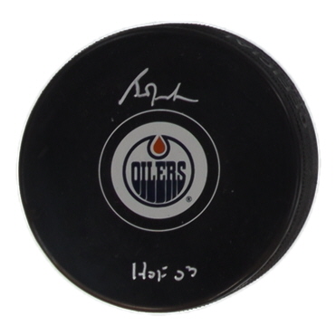 Grant Fuhr Signed Oilers Logo Hockey Puck Inscribed "HOF 03" (Schwartz) at PristineAuction.com Grant Fuhr Signed Oilers Logo Hockey Puck Inscribed "HOF 03" (Schwartz) at PristineAuction.com