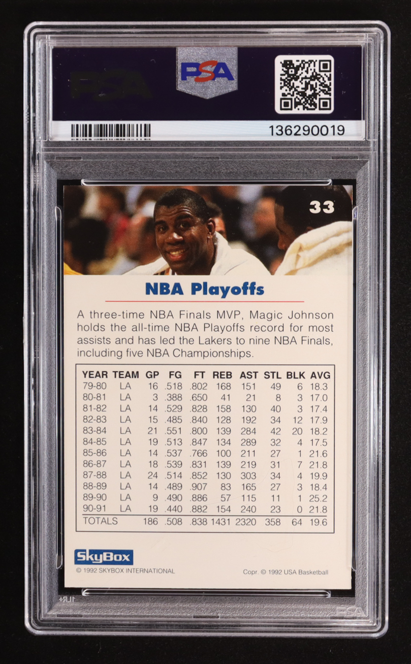 Magic Johnson 1992 SkyBox USA #33 / NBA Playoffs (PSA 8) at PristineAuction.com Magic Johnson 1992 SkyBox USA #33 / NBA Playoffs (PSA 8) at PristineAuction.com