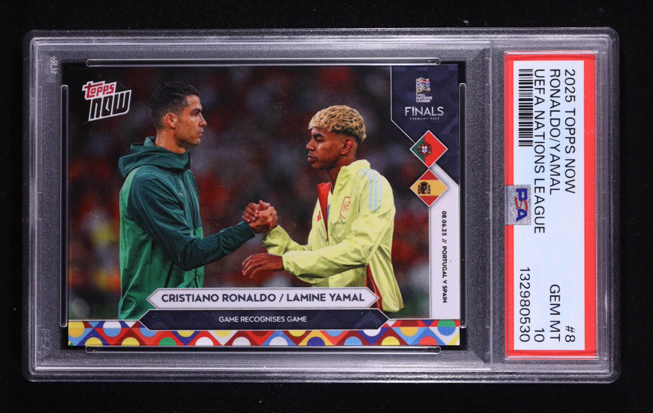 Cristiano Ronaldo / Lamine Yamal 2025 Topps Now UEFA Nations League #8 (PSA 10) at PristineAuction.com Cristiano Ronaldo / Lamine Yamal 2025 Topps Now UEFA Nations League #8 (PSA 10) at PristineAuction.com