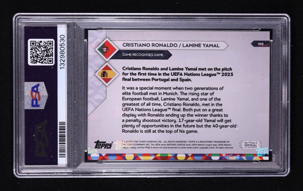 Cristiano Ronaldo / Lamine Yamal 2025 Topps Now UEFA Nations League #8 (PSA 10) at PristineAuction.com Cristiano Ronaldo / Lamine Yamal 2025 Topps Now UEFA Nations League #8 (PSA 10) at PristineAuction.com