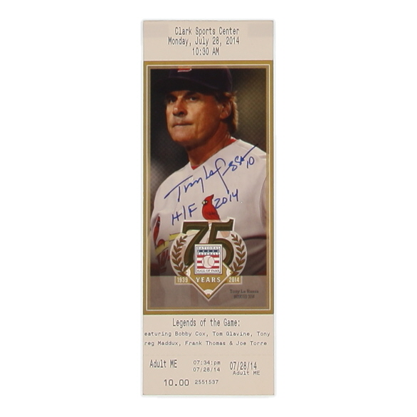 Tony Larussa Signed Original Hall of Fame Induction Ticket Inscribed "H|F 2014" (JSA) at PristineAuction.com Tony Larussa Signed Original Hall of Fame Induction Ticket Inscribed "H|F 2014" (JSA) at PristineAuction.com
