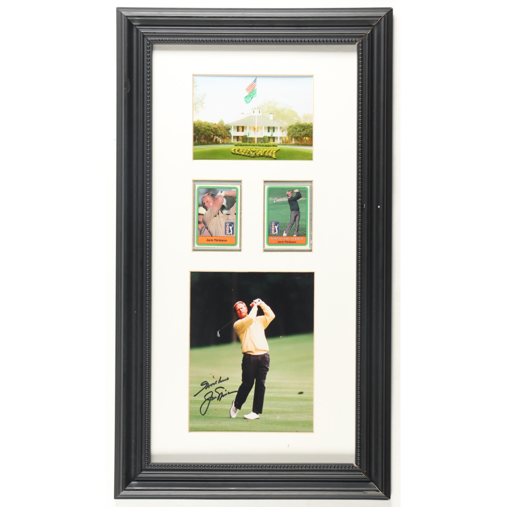 Jack Nicklaus Signed Custom Framed Photo Display With (2) Trading Cards (JSA) at PristineAuction.com