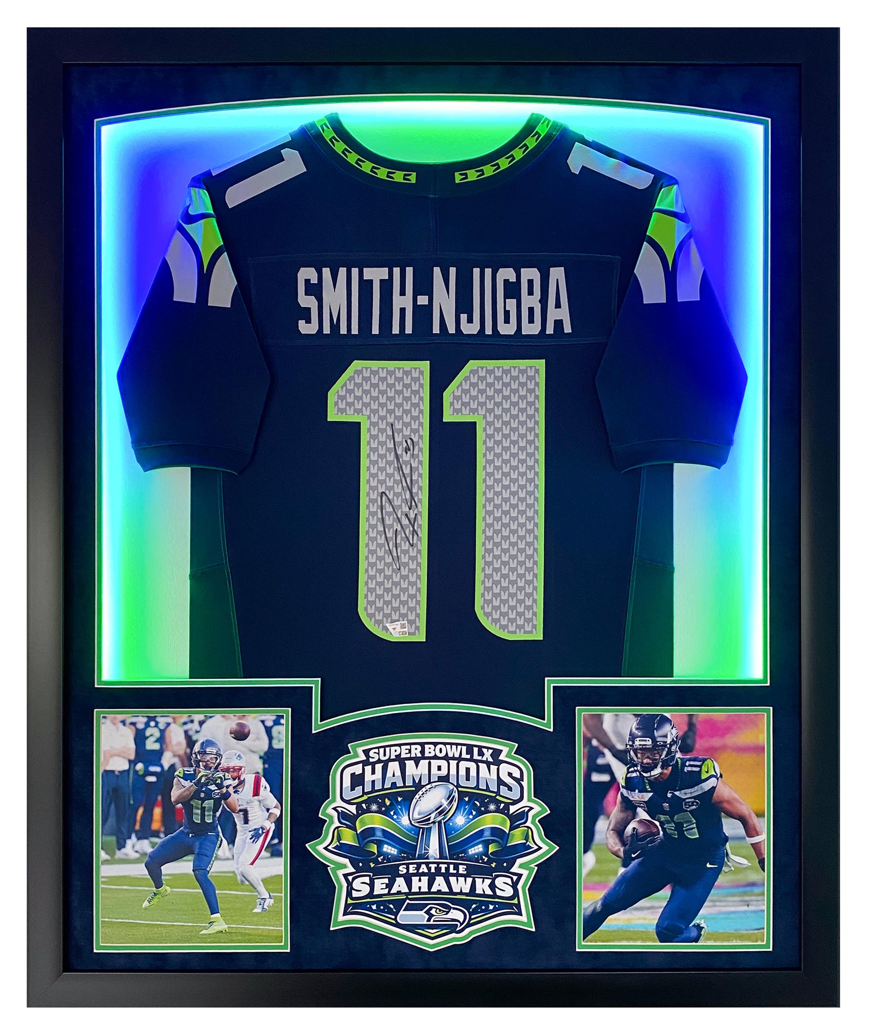 Jaxon Smith-Njigba Signed Seahawks Super Bowl Champs Custom Framed Jersey Display with LED Lights (Fanatics) at PristineAuction.com Jaxon Smith-Njigba Signed Seahawks Super Bowl Champs Custom Framed Jersey Display with LED Lights (Fanatics) at PristineAuction.com